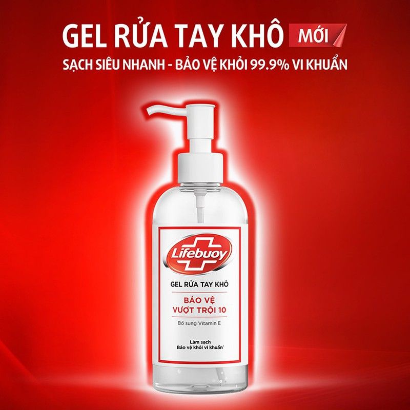 Gel rửa tay khô Lifebuoy Bảo Vệ Vượt Trội 10 Chai vòi 235ml