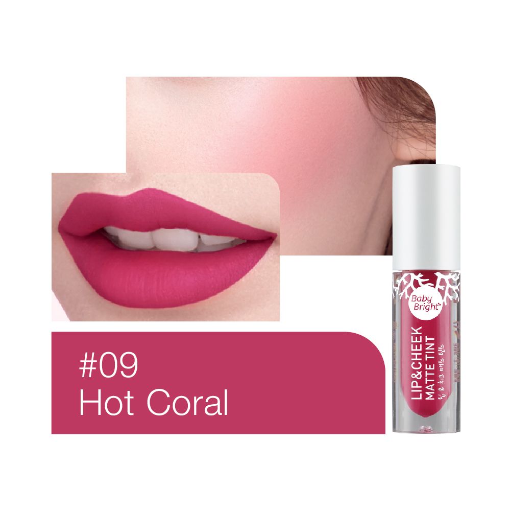 Son kem và má hồng Baby Bright Lip & Cheek Matte Tint 2.4g #09 Hot Coral