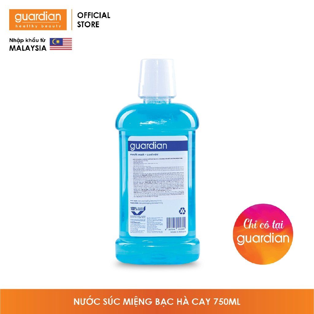 Nước súc miệng Guardian chiết xuất lá Bạc Hà (Cool Mint) – 6 tác động tươi mát cho vùng miệng (750ml)