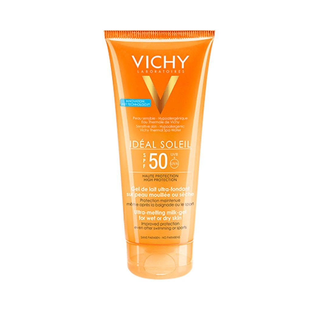 Kem chống nắng toàn thân dạng gel sữa không nhờn rít SPF 50 Chống tia UVA & UVB Vichy Ideal Soleil Ultra Melting 200ml