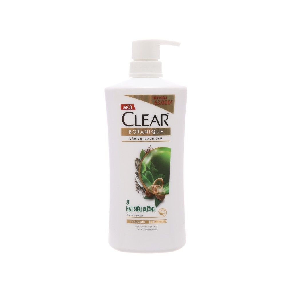 Dầu gội sạch gàu Clear Botanique 3 hạt siêu dưỡng 650g