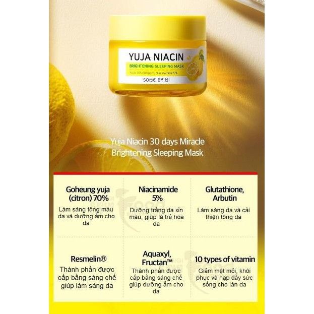 Mặt Nạ Ngủ Dưỡng Trắng Da Some By Mi Yuja Niacin 30 Days Miracle Brightening Sleeping Mask 60g