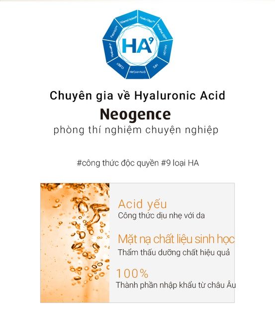 Mặt nạ dưỡng ẩm Neogence với 9 dưỡng chất Hyaluronic Acid (33ml)