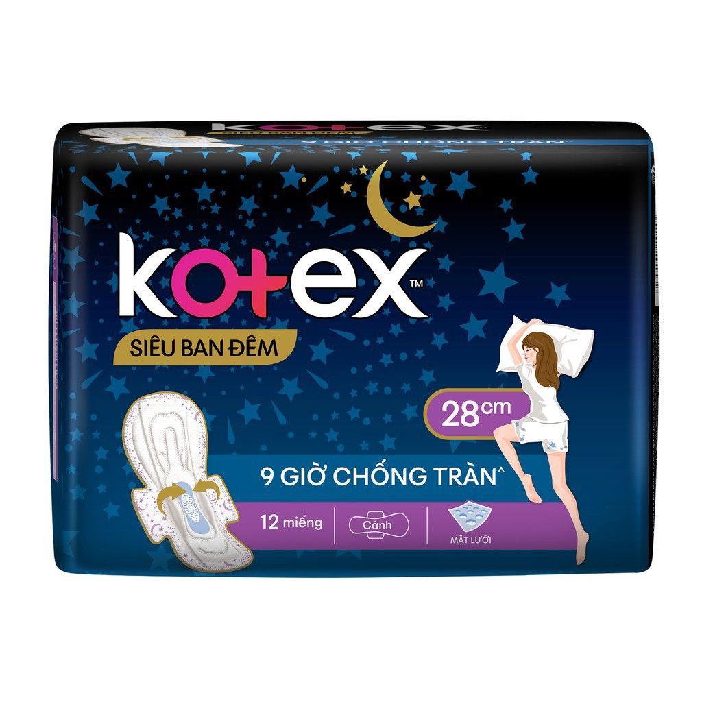 Băng vệ sinh Kotex Siêu ban đêm 28cm dày cánh (12 miếng)