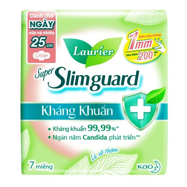 Băng vệ sinh Laurier Super Slimguard Kháng Khuẩn Siêu Mỏng Cánh 25cm (7 miếng)