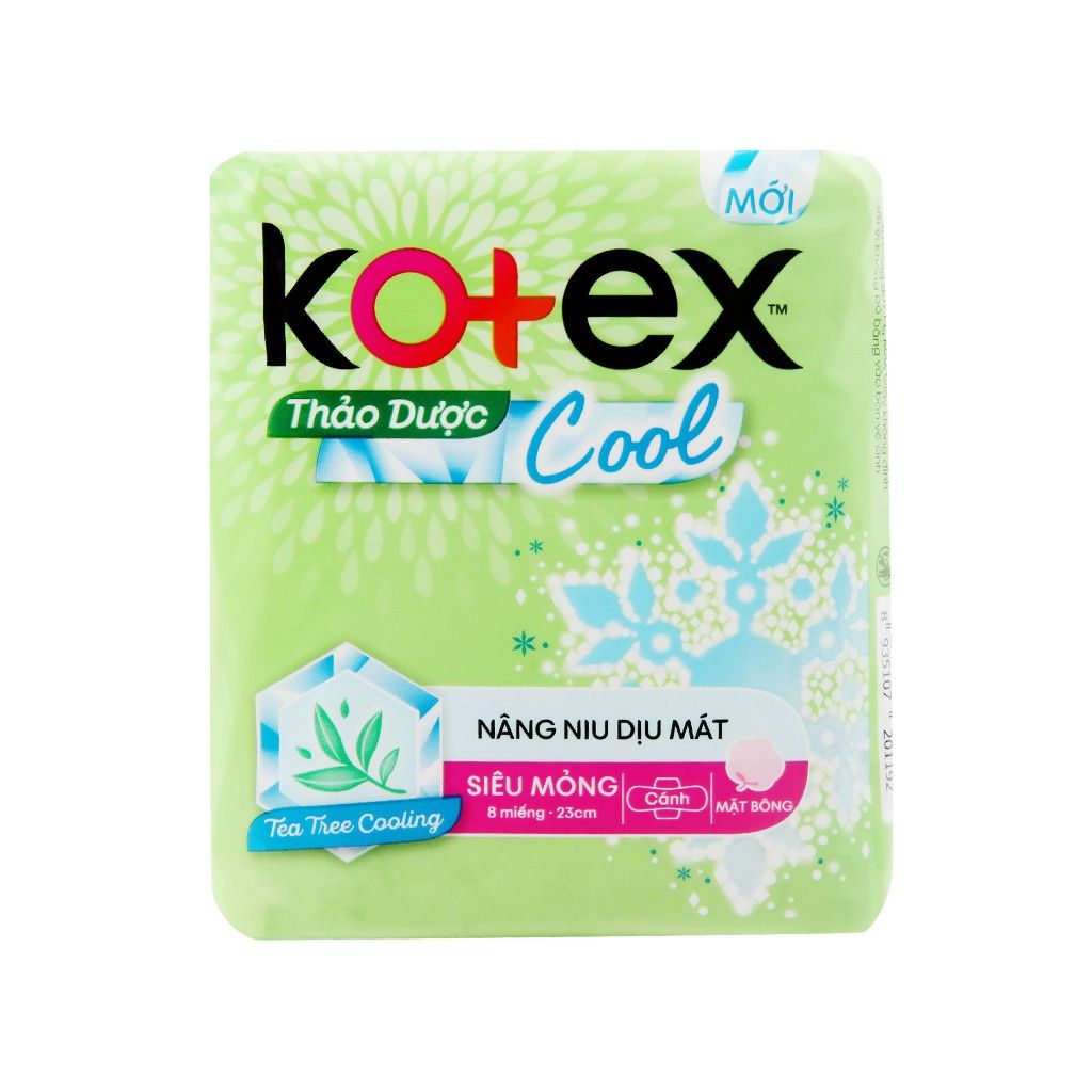 Băng vệ sinh Kotex thảo dược Cool siêu mỏng cánh 23cm (8 miếng)