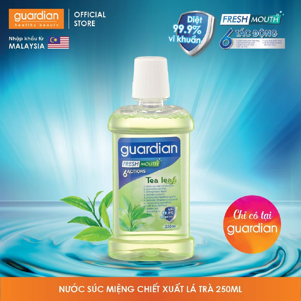 Nước súc miệng Guardian chiết xuất lá Trà Xanh – 6 tác động tươi mát cho vùng miệng (250ml)