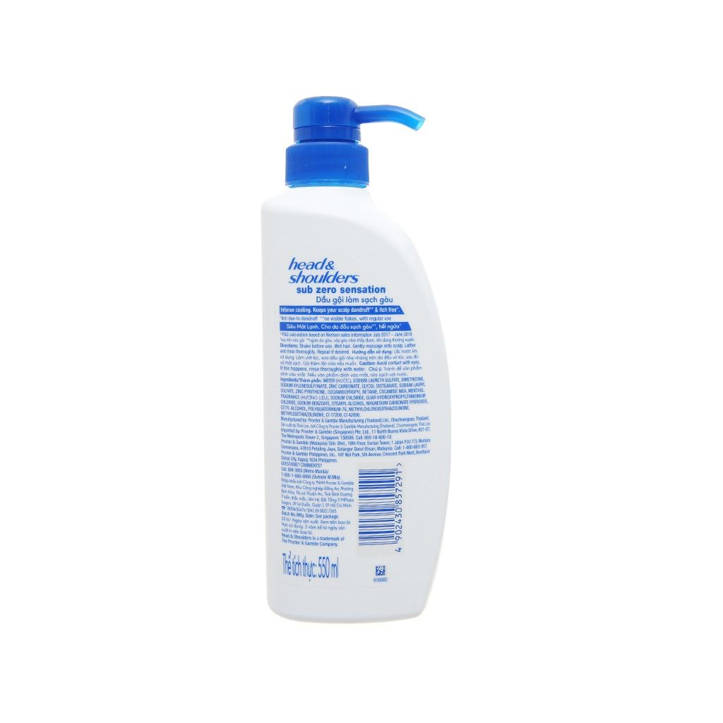 Dầu Gội Head & Shoulders Sub-Zero Băng Lạnh 0 Độ Chai 550ml