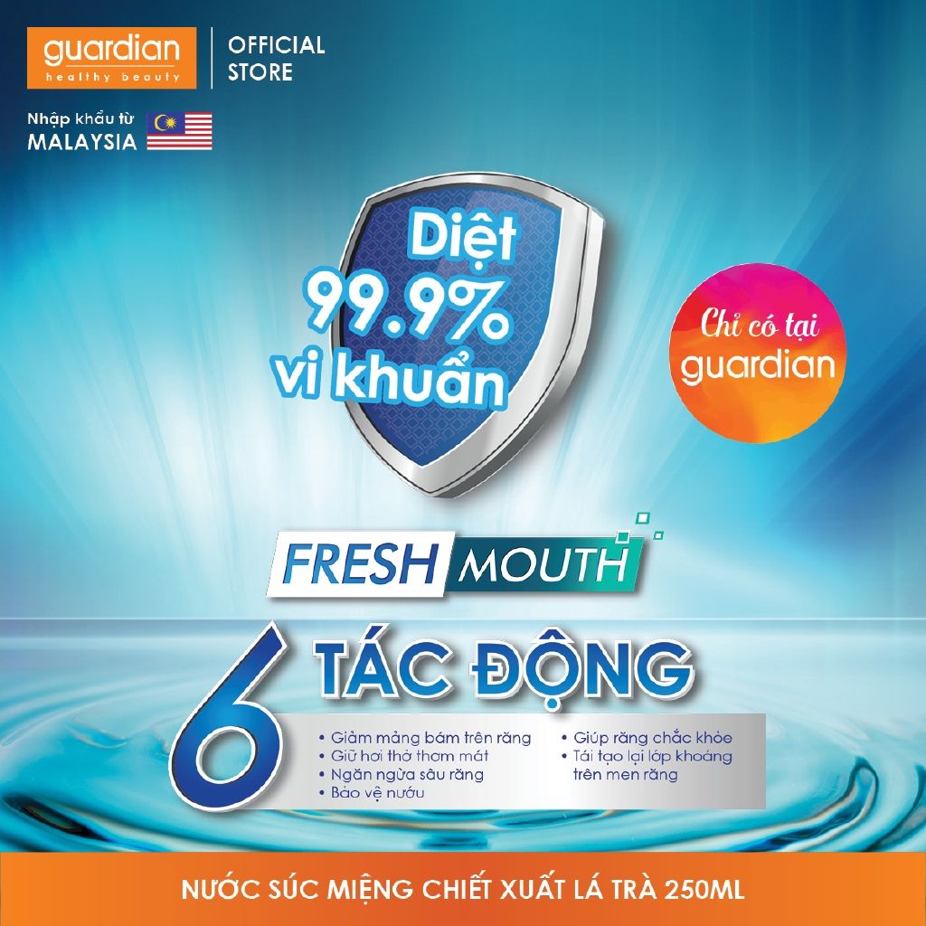 Nước súc miệng Guardian chiết xuất lá Trà Xanh – 6 tác động tươi mát cho vùng miệng (250ml)