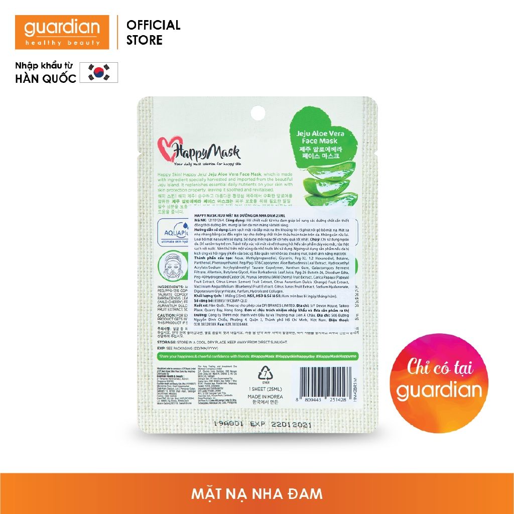 Mặt nạ Happy Mask Jeju dưỡng da Nha Đam 25ml