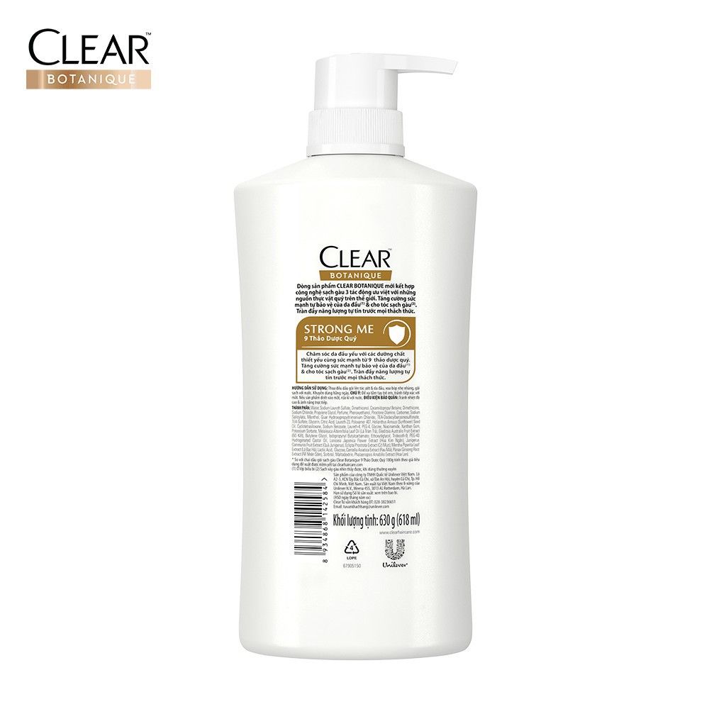 Dầu gội trị gàu Clear Botanique 9 thảo dược quý 630g