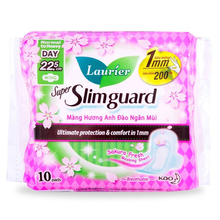Băng vệ sinh Laurier Siêu Mỏng Bảo Vệ Hương Anh Đào 22,5 cm 10Miếng