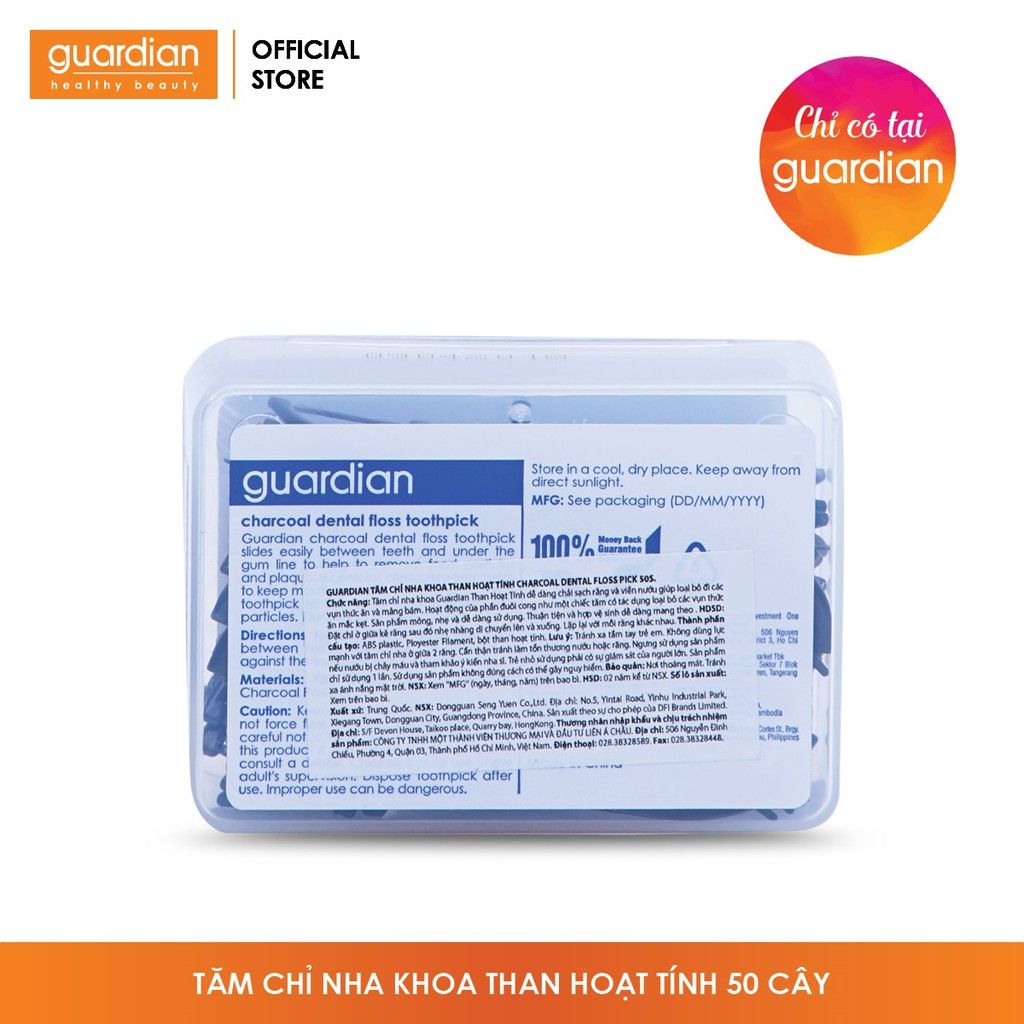Tăm Chỉ nha khoa Guardian Than hoạt tính - 50 cây