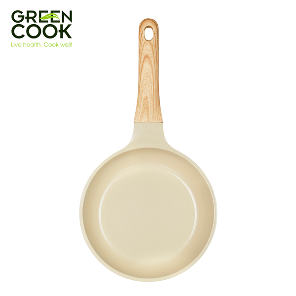 Chảo đúc cạn 28cm men gốm Ivory Green Cook GCP233-28IH