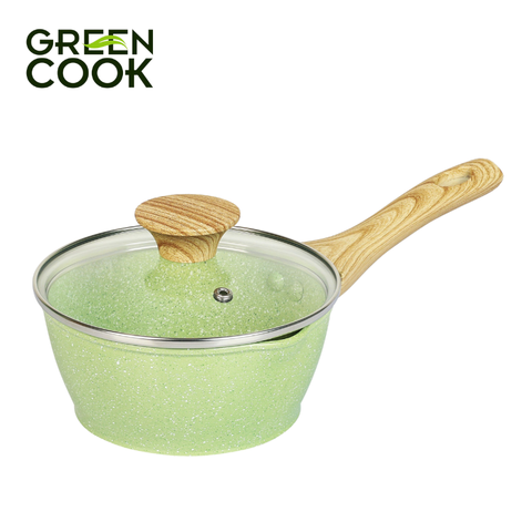 Nồi 16cm đúc men đá ceramic miệng rót Green Cook GCS231 màu xanh 10 lớp chống dính sử dụng được trên tất cả các loại bếp - greencook