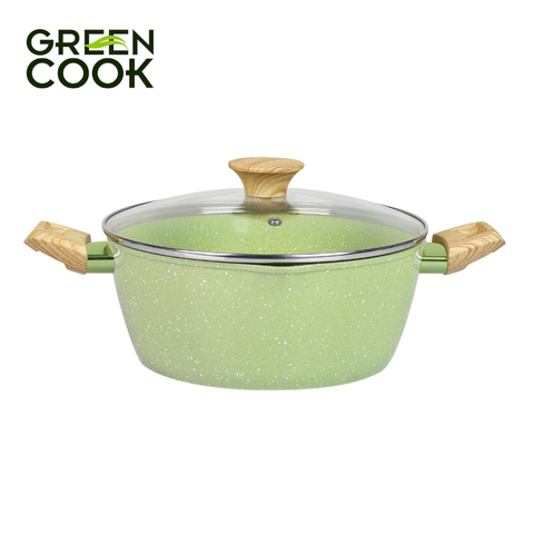 Nồi 24cm đúc men đá ceramic miệng rót Green Cook GCS231 màu xanh 10 lớp chống dính sử dụng được trên tất cả các loại bếp - greencook