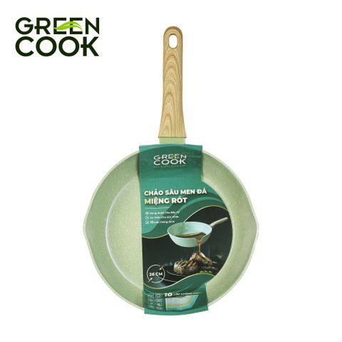 Chảo nhôm sâu men đá ceramic miệng rót Green Cook GCP231-26IH màu xanh 10 lớp chống dính sử dụng được trên tất cả các loại bếp - greencook