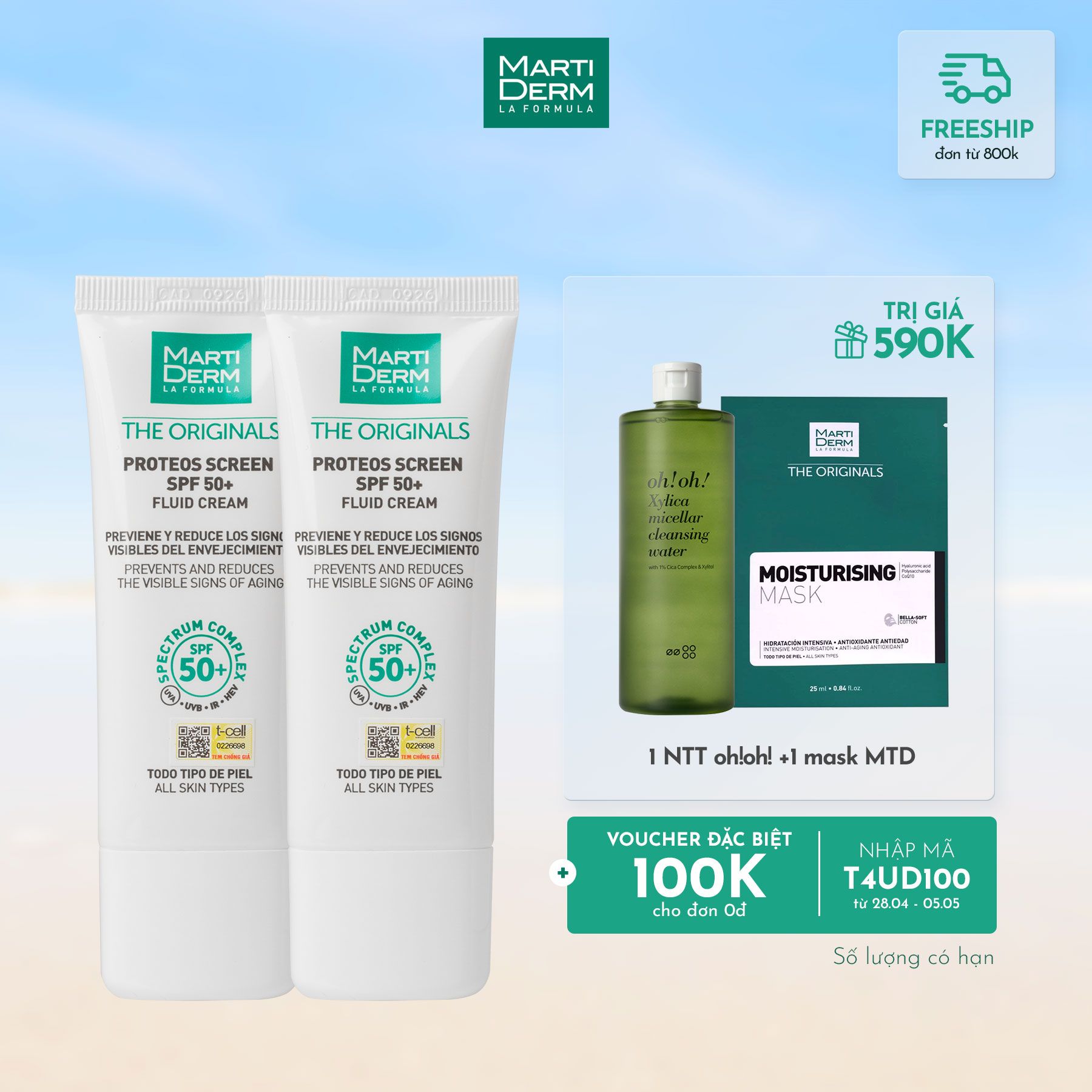 Combo 2 Kem Chống Nắng Ngăn Ngừa Sạm Nám MartiDerm Proteos Screen SPF50+ Fluid Cream (40ml)