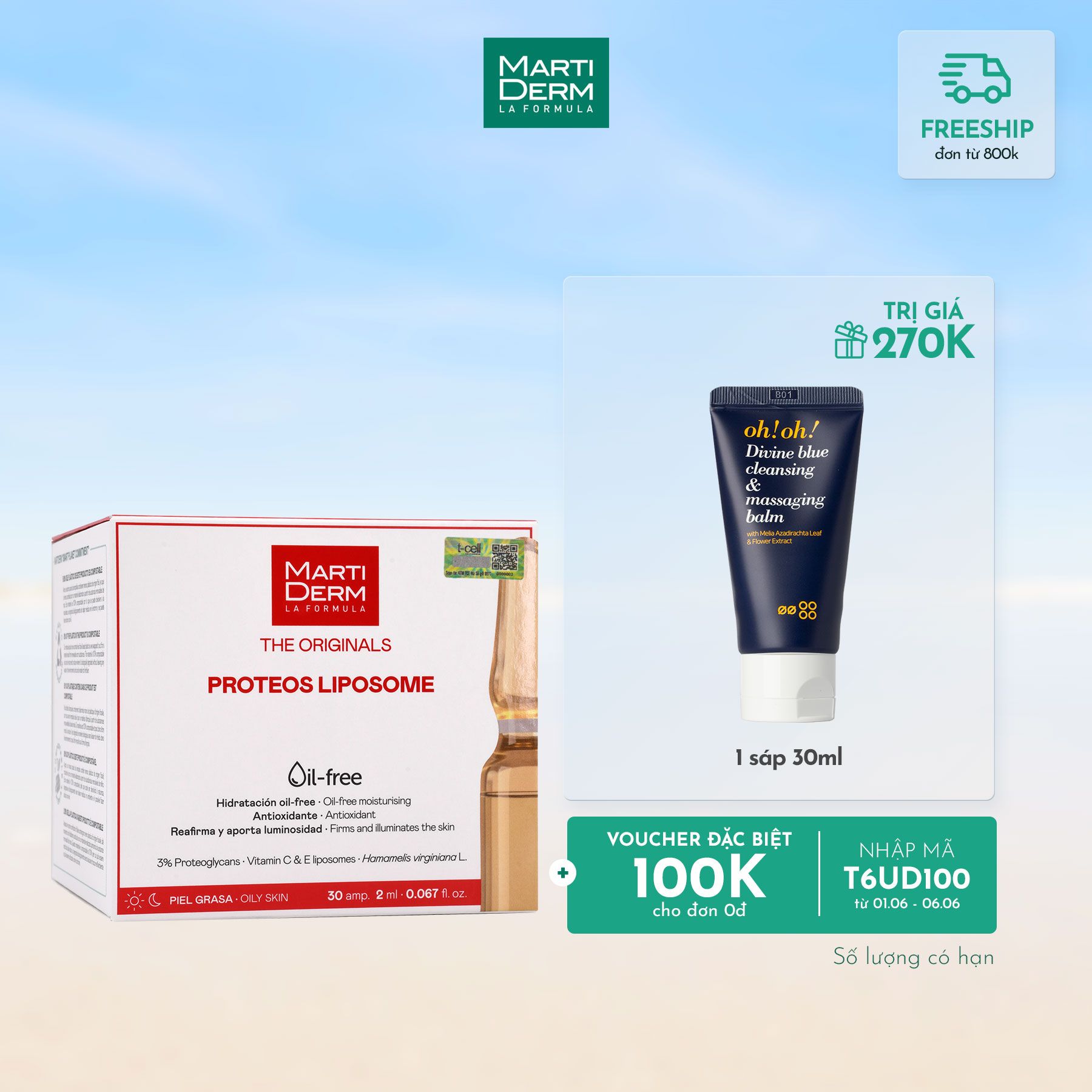 Ampoule Chống Oxy Hoá, Phục Hồi, Điều Tiết Bã Nhờn - MartiDerm The Originals Proteos Liposome