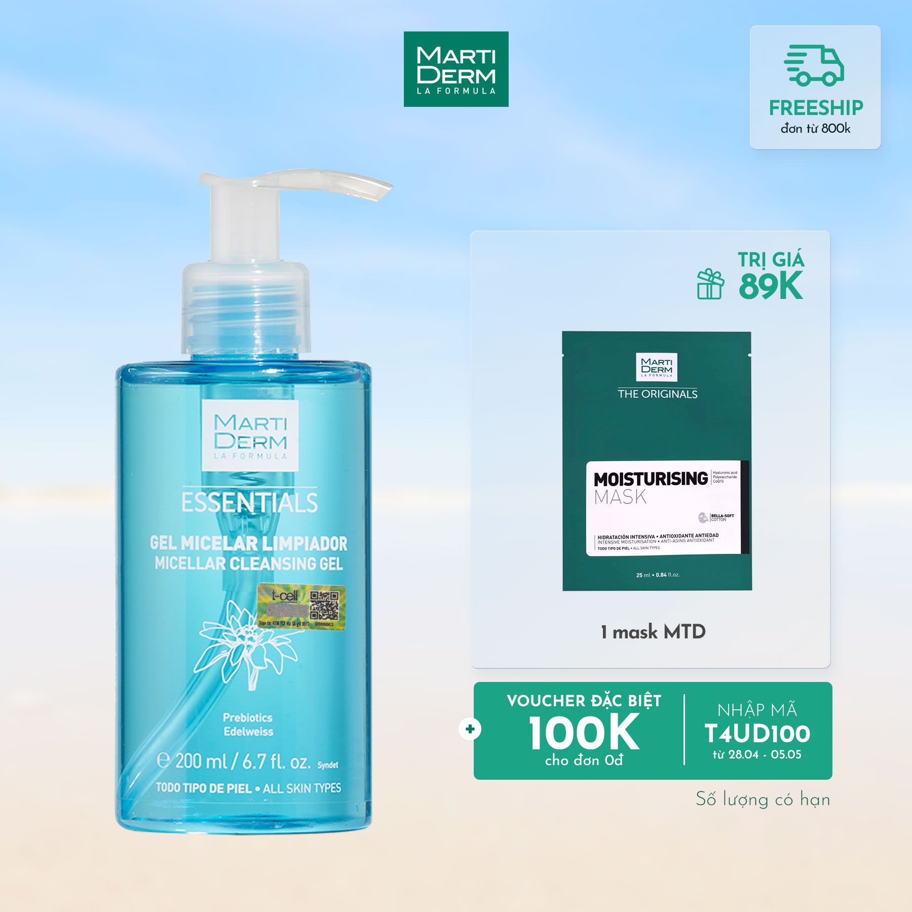 Gel Rửa Mặt Cho Mọi Loại Da - Martiderm Essentials Micellar Cleansing Gel 200ml