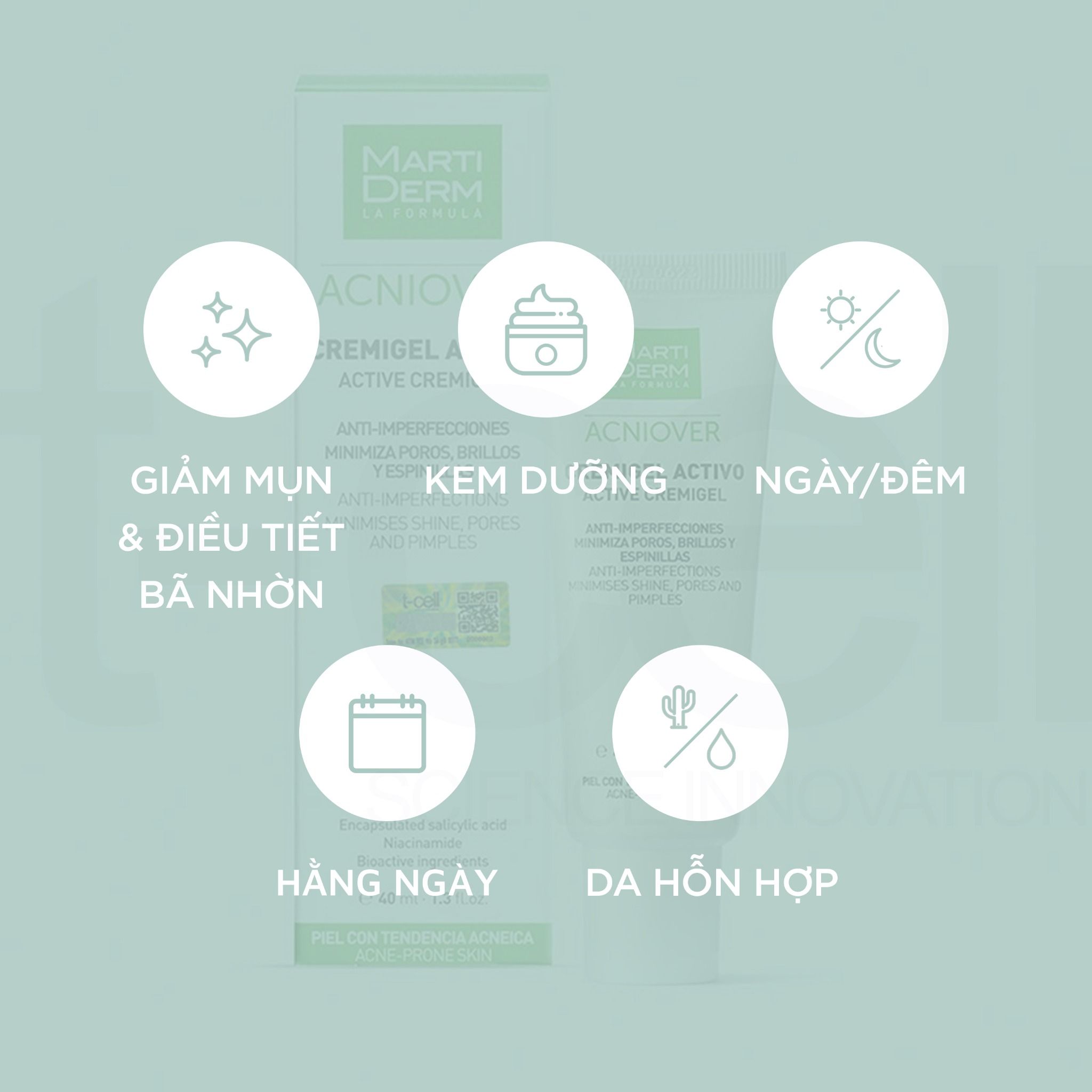 Kem Dưỡng Giảm Nhờn, Mụn & Se Lỗ Chân Lông - MartiDerm Acniover Active Cremigel (40ml)