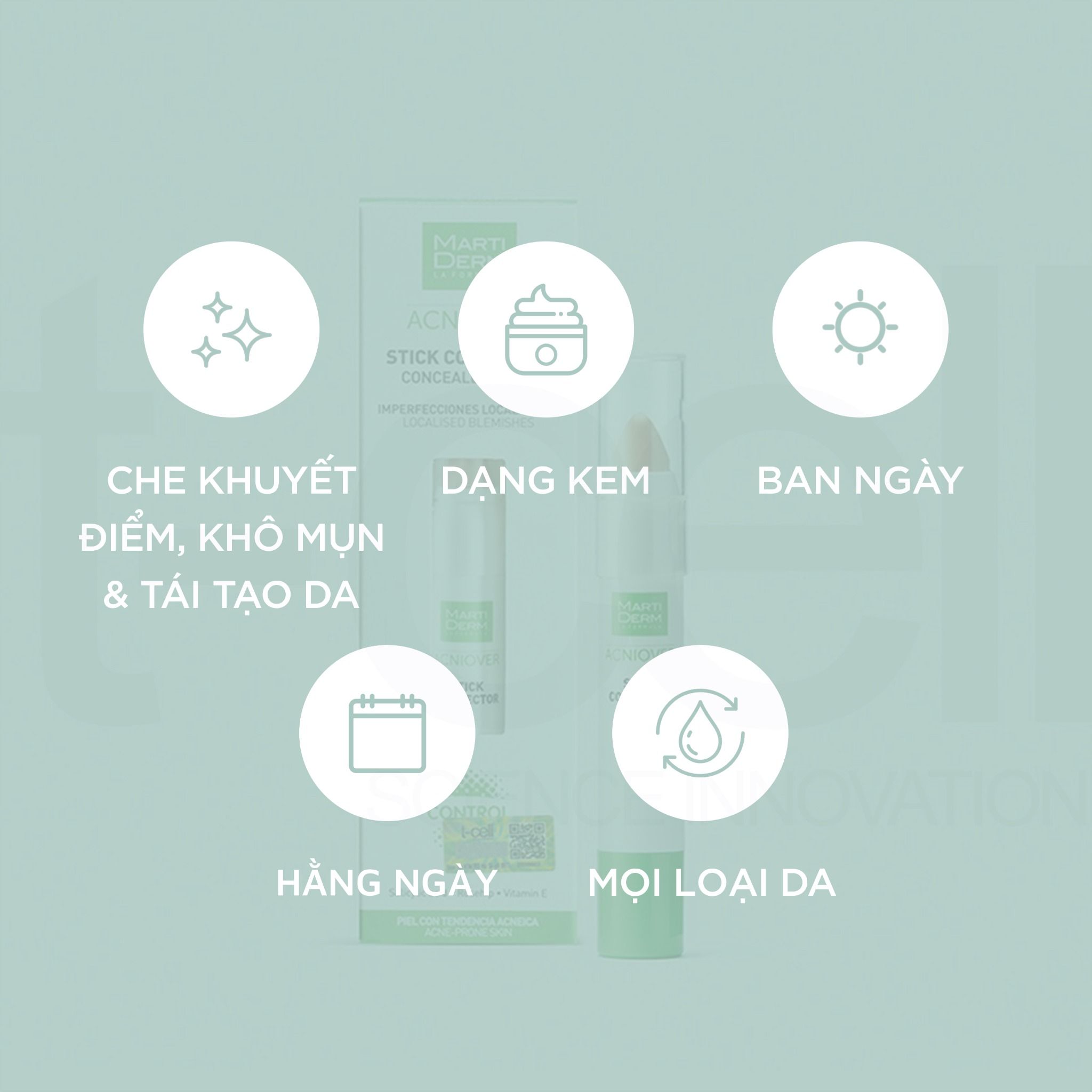 Bút che khuyết điểm & làm giảm mụn - MartiDerm Acniover Cover Stick Corrector (15ml)