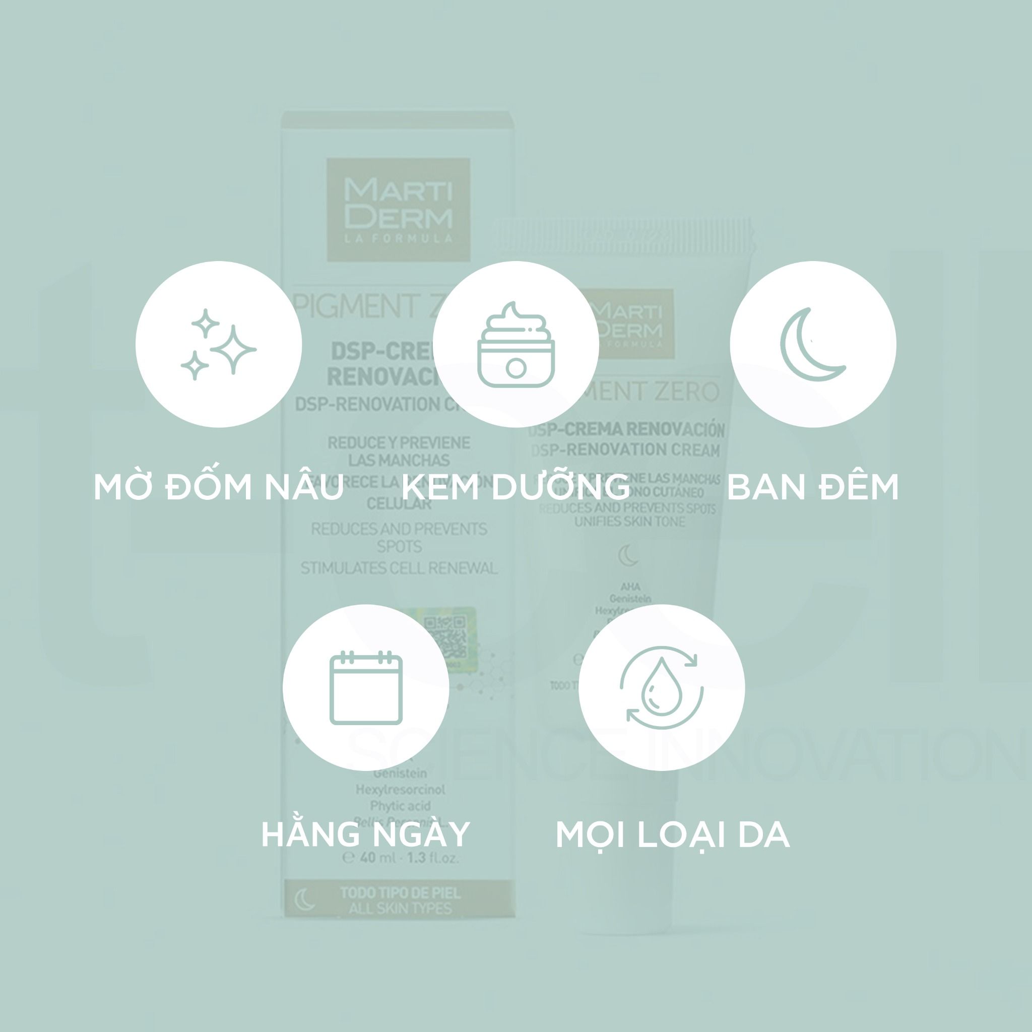 Kem Đêm Làm Sáng Da, Mờ Sắc Tố, Duy Trì Sau Hydroquinone - MartiDerm Pigment Zero DSP Renovation Cream