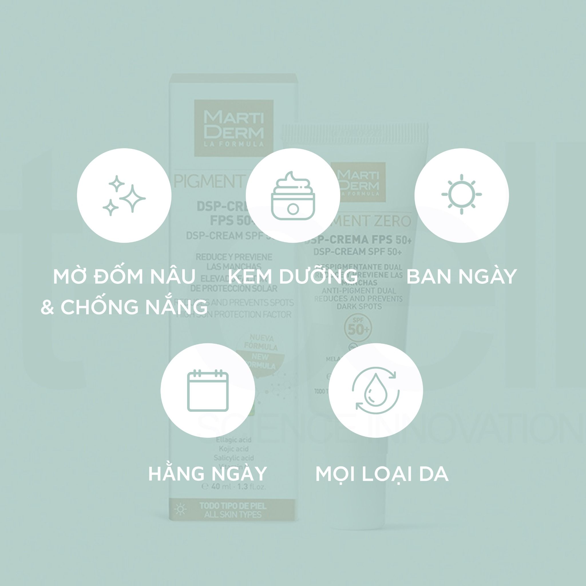 Kem Điều Trị Ban Ngày Chống Nắng Làm Sáng Da, Mờ Sắc Tố, Duy Trì Sau Hydroquinone - MartiDerm Pigment Zero DSP SPF50+ Cream (40ml)