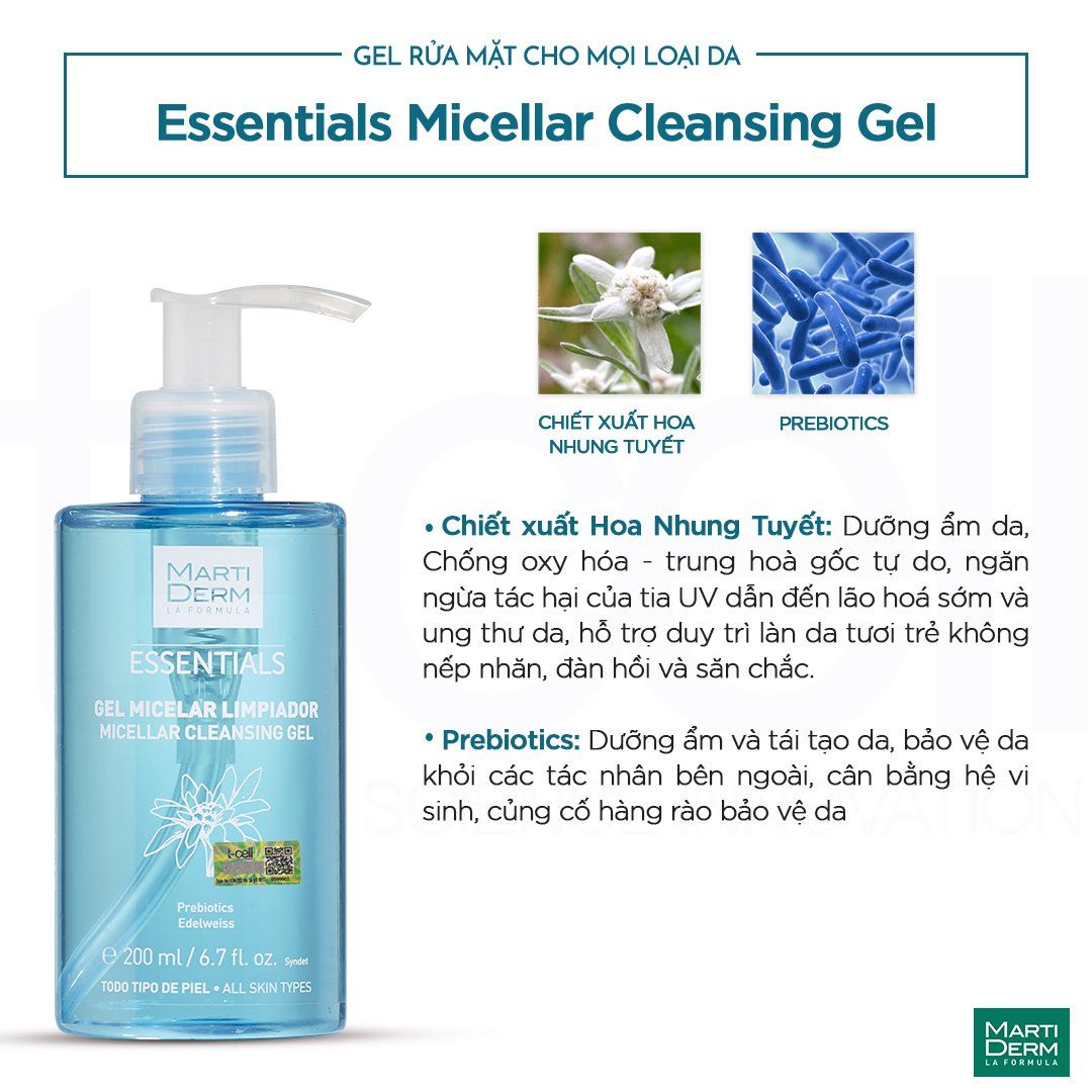 Gel Rửa Mặt Cho Mọi Loại Da - Martiderm Essentials Micellar Cleansing Gel 200ml