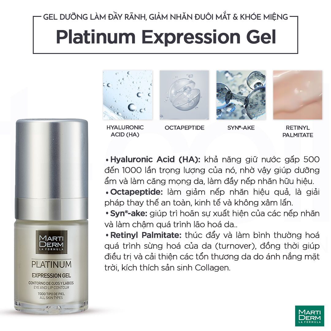 Gel Dưỡng Làm Đầy Rãnh, Giảm Nhăn Đuôi Mắt & Khóe Miệng - MartiDerm Platinum Expression Gel (15ml)