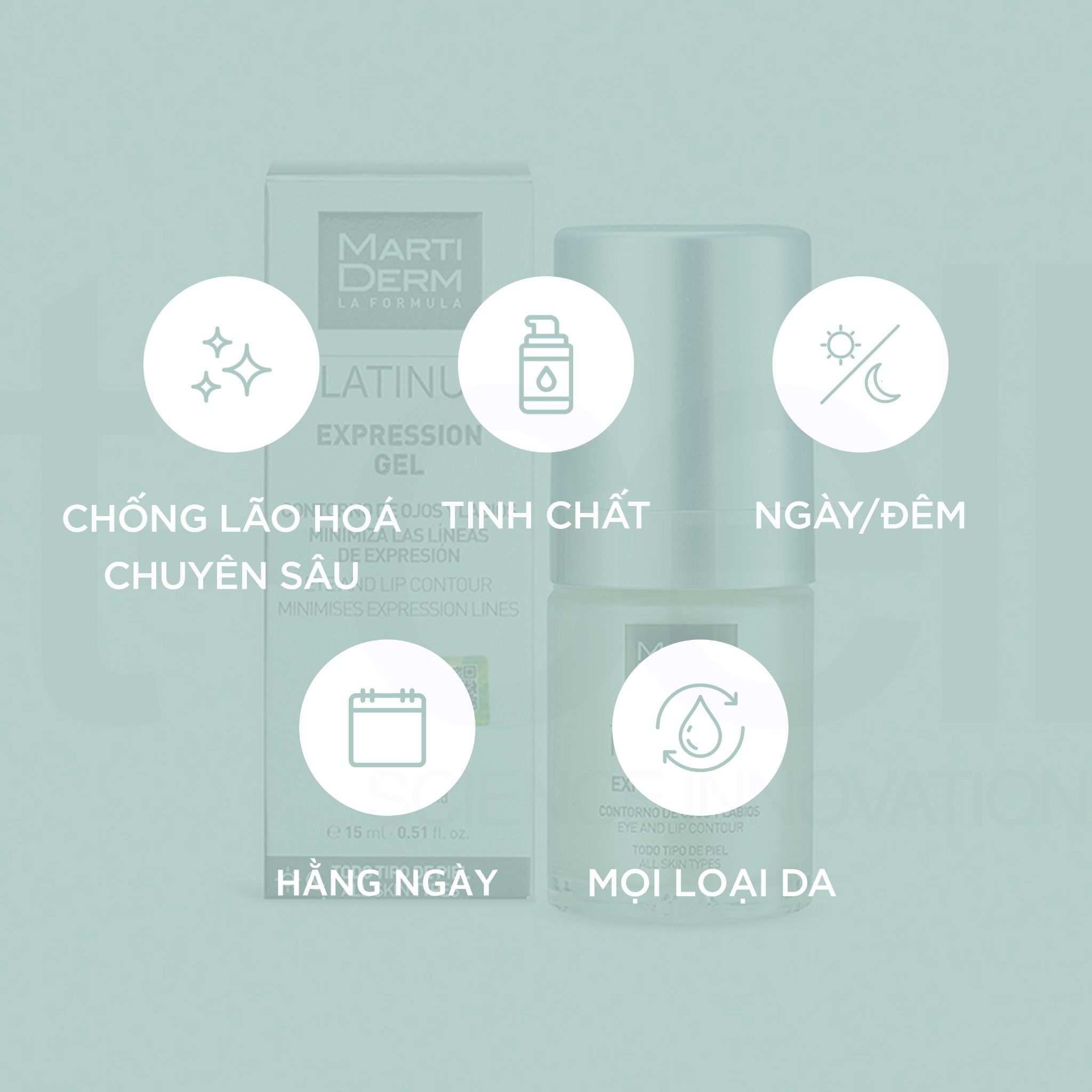 Gel Dưỡng Làm Đầy Rãnh, Giảm Nhăn Đuôi Mắt & Khóe Miệng - MartiDerm Platinum Expression Gel (15ml)