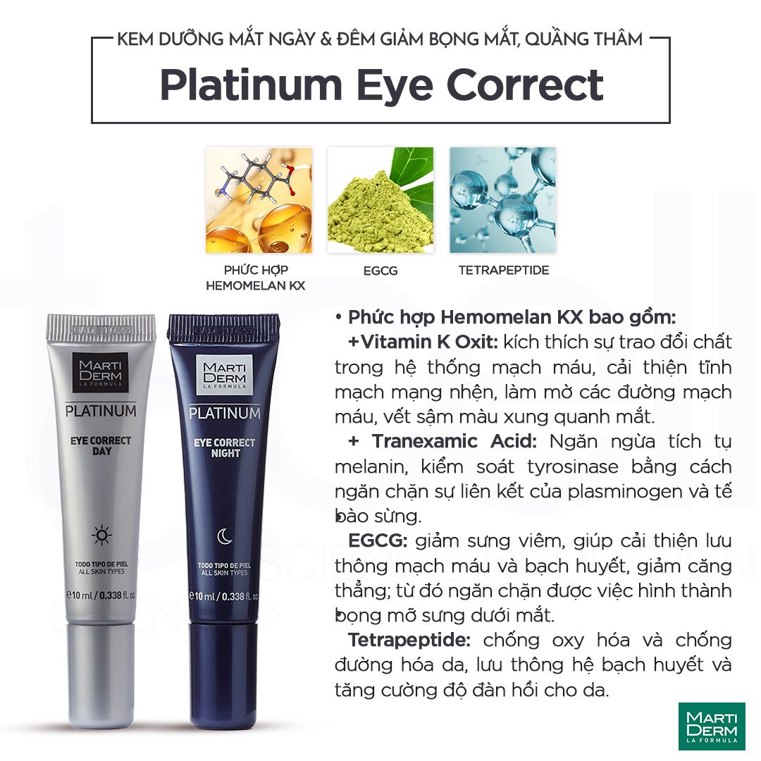 Kem dưỡng mắt ngày & đêm giảm bọng mắt, quầng thâm - MartiDerm Platinum Eye Correct (2 x 10ml)