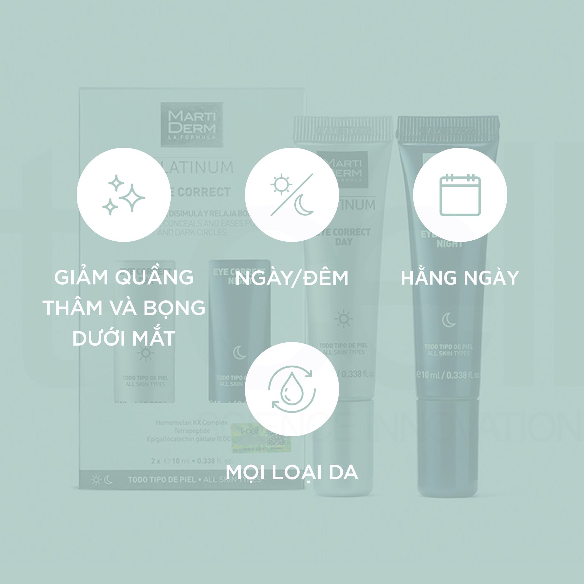 Kem dưỡng mắt ngày & đêm giảm bọng mắt, quầng thâm - MartiDerm Platinum Eye Correct (2 x 10ml)