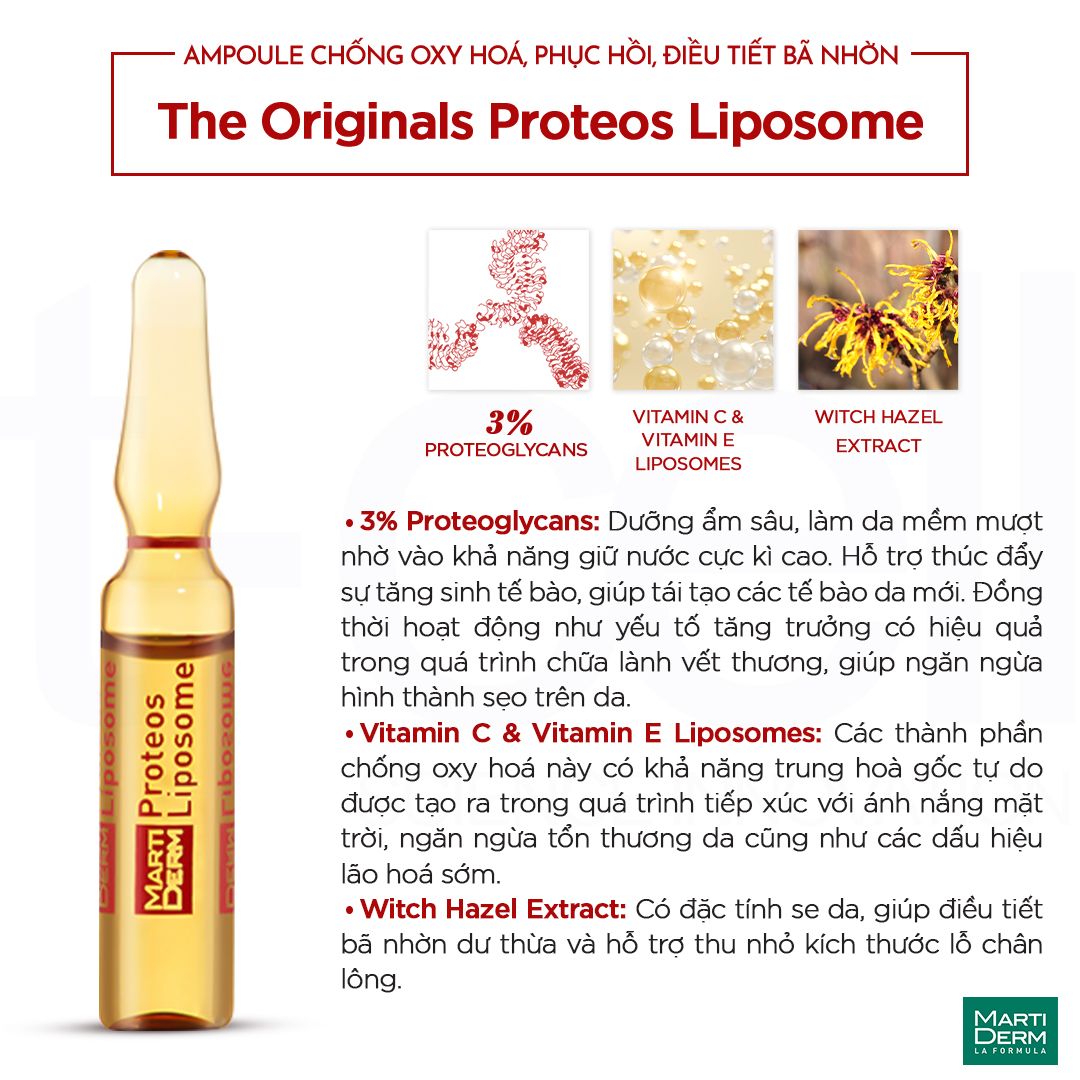 Ampoule Chống Oxy Hoá, Phục Hồi, Điều Tiết Bã Nhờn - MartiDerm The Originals Proteos Liposome