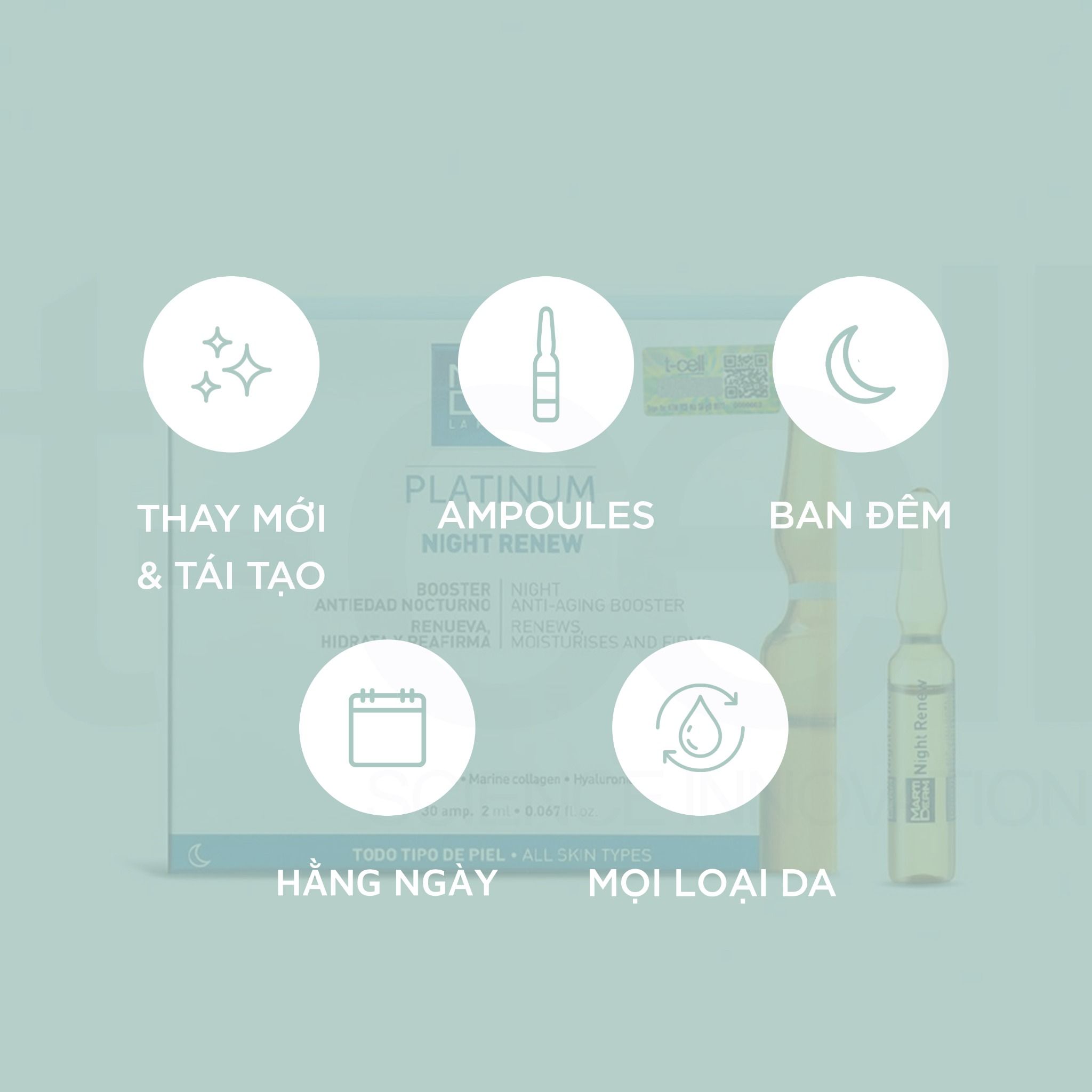 Ampoule Chống Lão Hoá & Tái Tạo Da Ban Đêm - MartiDerm Platinum Night Renew Ampoule