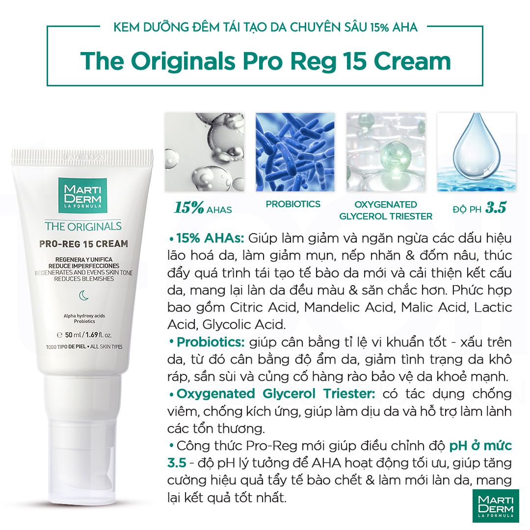 Kem dưỡng đêm tái tạo da chuyên sâu 15% AHA - MartiDerm The Originals Pro Reg 15 Cream (50ml)