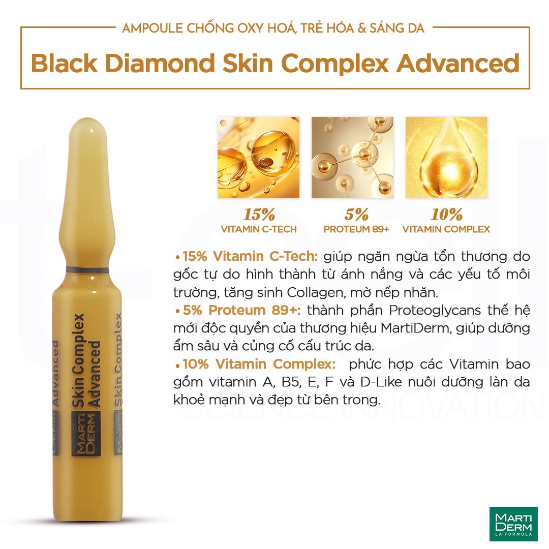 Ampoule Chống Oxy Hoá, Trẻ Hóa & Làm Sáng Da 5% Proteum 89+, 15% Vitamin C-Tech - MartiDerm Black Diamond Skin Complex Advanced