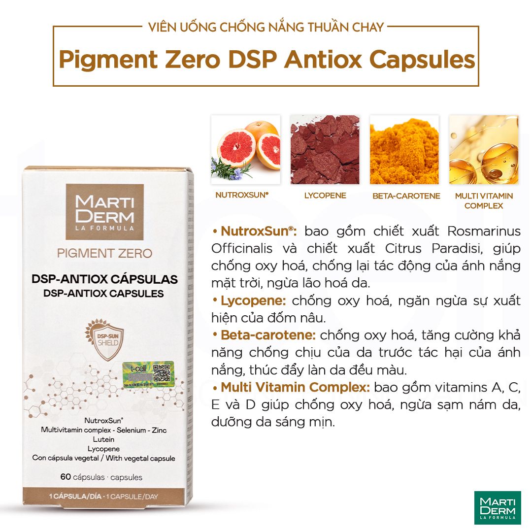 Viên Uống Chống Nắng Thuần Chay - MartiDerm Pigment Zero DSP Antiox Capsules (60 Viên)