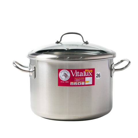 Nồi hầm Inox Vitalux 3 đáy nắp kính 26x18cm, 9.5L - 171370 || Vitalux 3-layer-bottom stockpot with glass lid 26x18cm, 9.5L - 171370