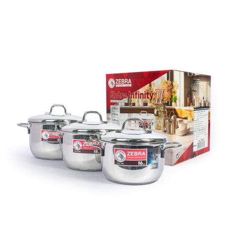 Bộ nồi 3 đáy Zebra Extra Infinity II (16cm - 18cm - 20cm) - 180828 || Extra Infinity II 3-layer-bottom cookware set 16cm - 18cm - 20cm