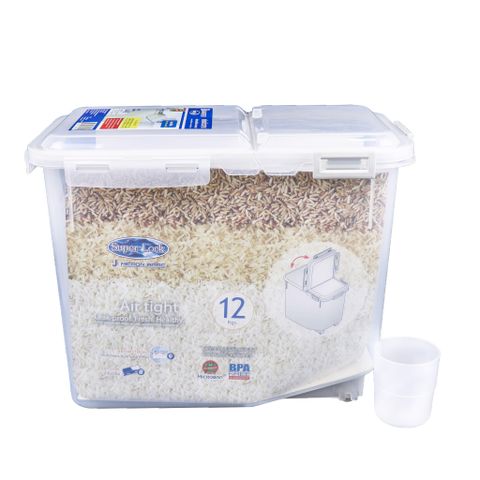 Thùng nhựa đựng gạo 12kg - 225x375x280mm - 6043 || Plastic Rice Storage Container 12kg - 225x375x280mm - 6043