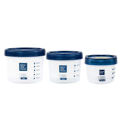 Bộ hộp nhựa tròn, cao 9632/3 (9630 + 9631 + 9632) || Set of plastic cylinder containers 9632/3 (9630 + 9631 + 9632)
