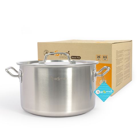 Nồi Inox Estio Pro 3 đáy nắp inox 26cm - 162235 ||  Zebra Estio Pro 3-layer-bottom Stainless Steel Pot with stainless steel lid 26cm - 162235