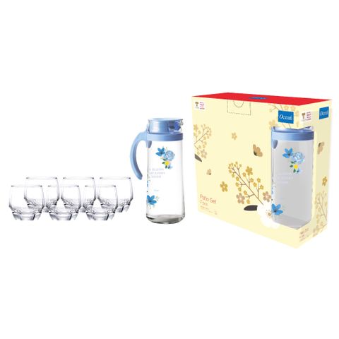 Bộ bình thủy tinh Patio Blossom Blue - Tết 2019 (6 ly Charisma) - 3GS000007X0179 || Set of Patio Blossom Blue glasses - Tet 2019 (6 charisma glasses) - 3GS000007X0179