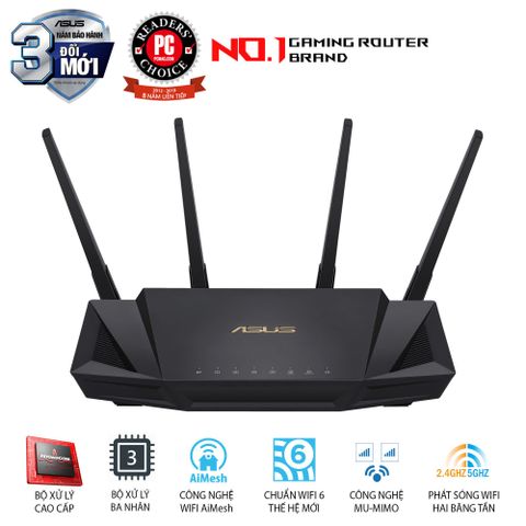  Router ASUS RT - AX58U Wifi AX3000 2 băng tần, Wifi 6 (802.11ax), AiMesh 360 WIFI Mesh, AiProtection, USB 3.1 