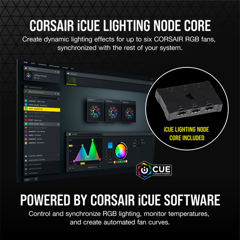  Fan Corsair iCUE SP120 RGB ELITE 120mm — Triple Pack with Lighting Node CORE 