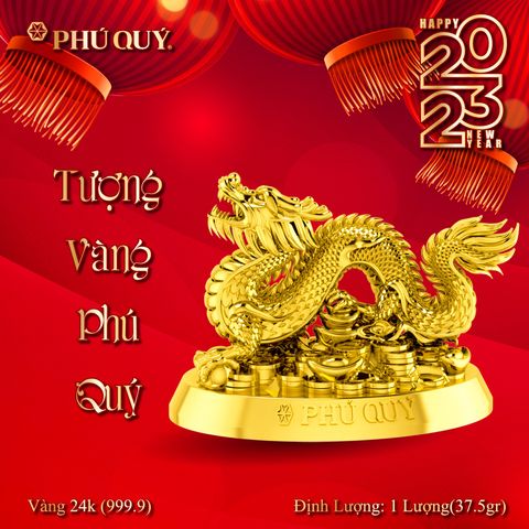 Rồng vàng 24K (999.9) Tượng con giáp Phú Quý