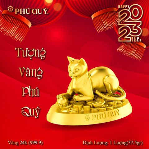 Mèo vàng 24K (999.9) - Tượng con giáp Phú Quý