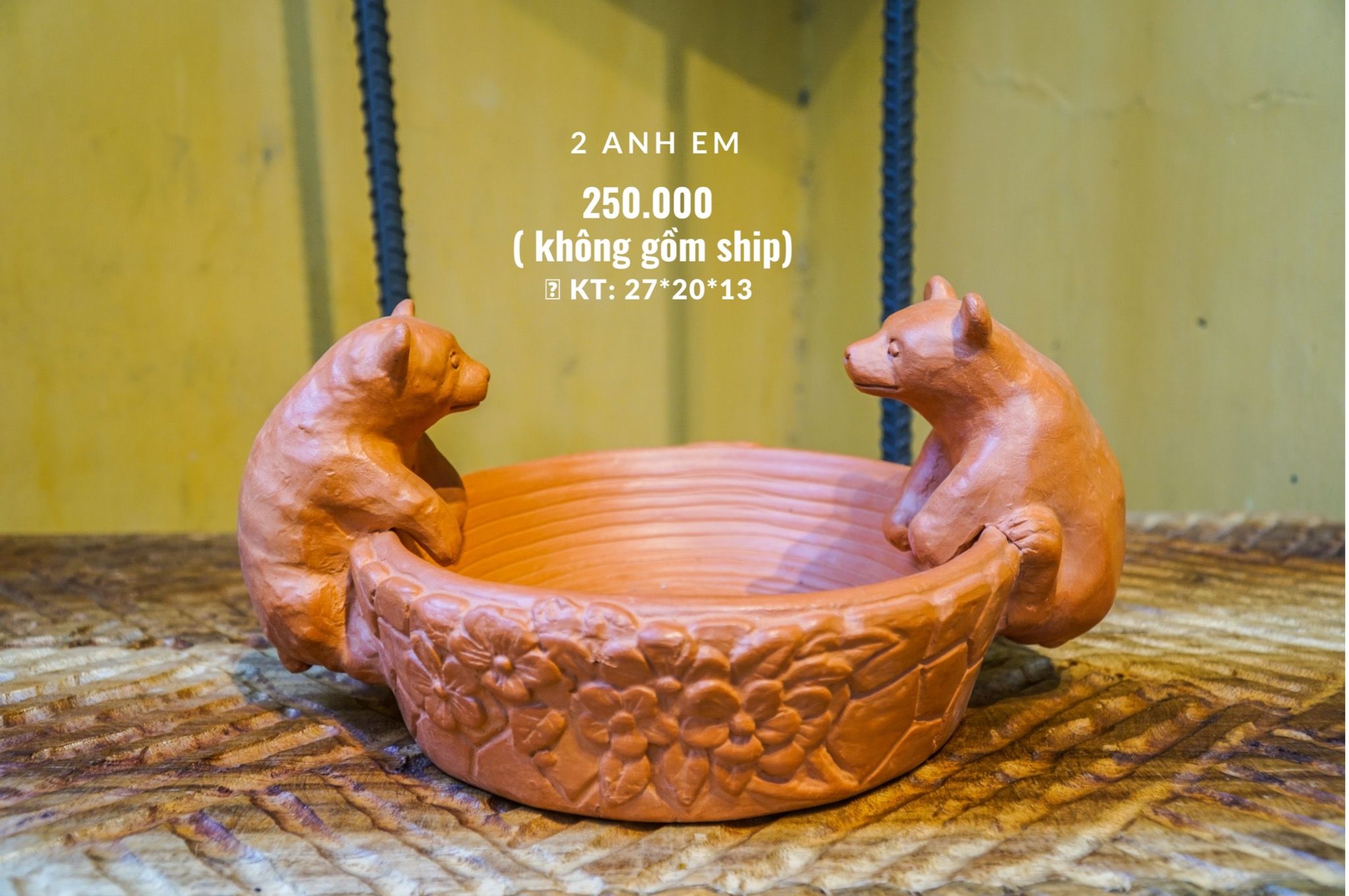 Chậu Trồng Cây Đất Nung - Gấu Anh và Gấu Em - TC122
