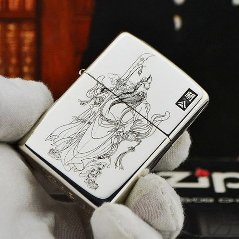 Bật Lửa Zippo Chính Hãng Bạc Khối 925 Khắc Quan Vân Trường - ZB34